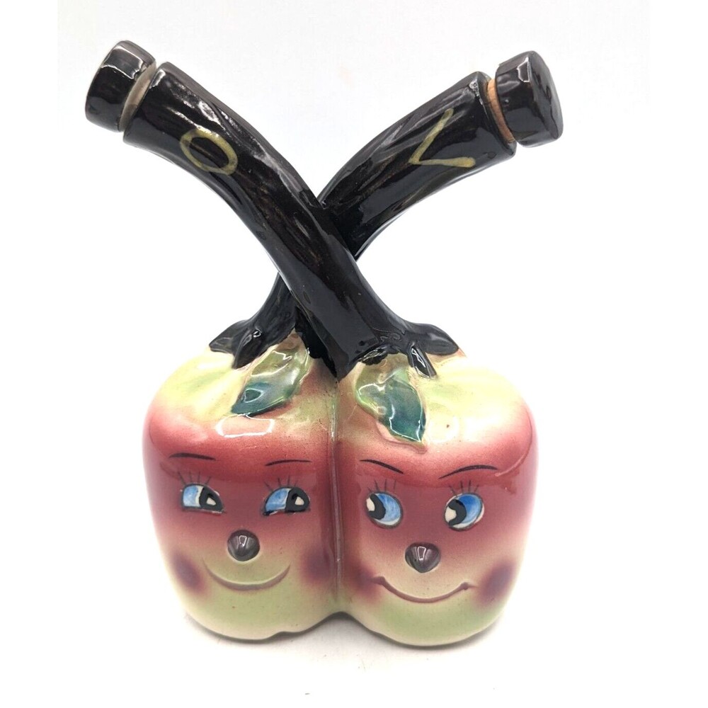 Vintage Japan Anthropomorphic Apple Face Oil And Vinegar Cruets
